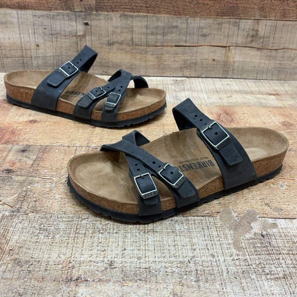 Birkenstock Mayari Sandals Womens Size 7 38 Black Leather Strappy Comfort Shoes